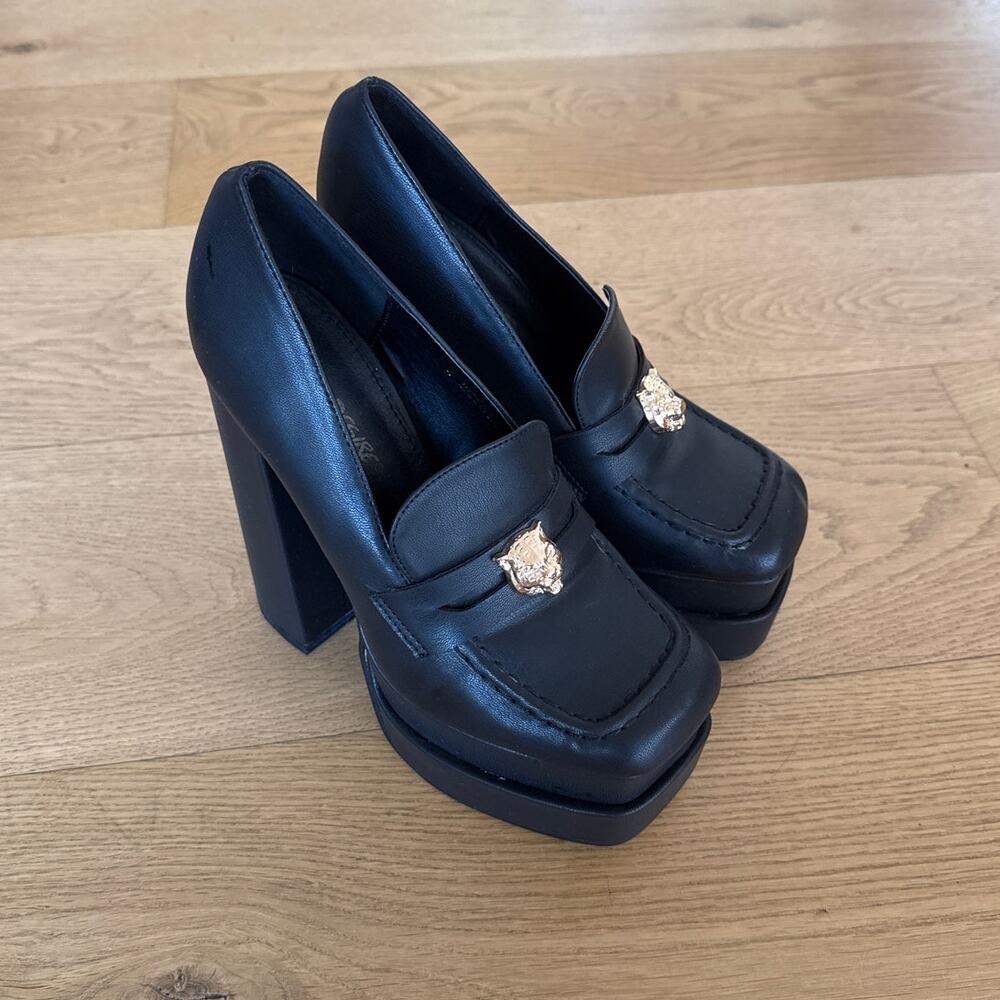 Public Desire - Effy Platform Oxford Shoes in Black & Gold - Picture 1 of 6